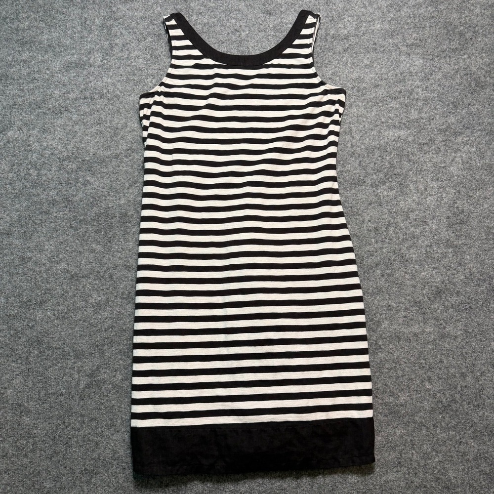 TOMMY BAHAMA Striped Tank Dress Black White Nautical Sleeveless Back Zip Small